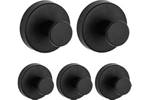 BIRDDIE 5 Pack Suction Cup Towel Hooks, Wall Mount Robe Holder, Heavy Duty Wall SUS304 Waterproof Stainless Steel Hooks for Bedroom, Bathroom, Kitchen, Hotel and Office (Matte Black*5)
