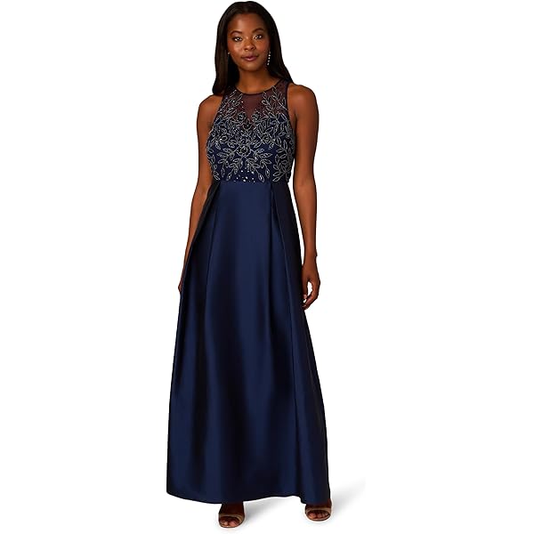 slim fit dress slacks Black Sleeveless Mikado Fit And Flare Midi Dress With V-Back main image 1