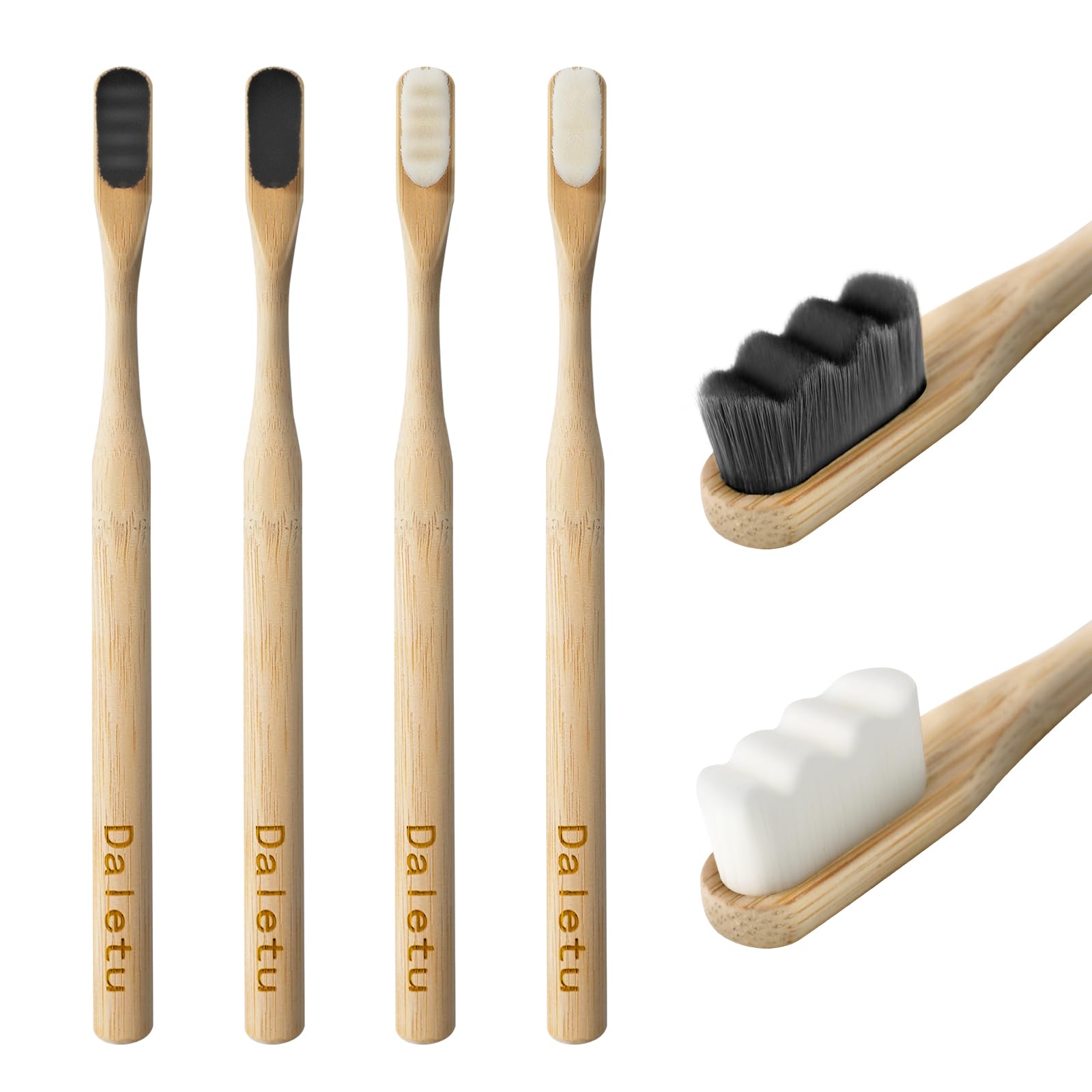 Daletu Bamboo Nano Toothbrushes for Sensitive Gums, 20000 Extra Soft Bristle Toothbrushes for Adults, Eco-Friendly, Natural Wooden Organic Micro Soft Bamboo Toothbrush - 4 Pack
