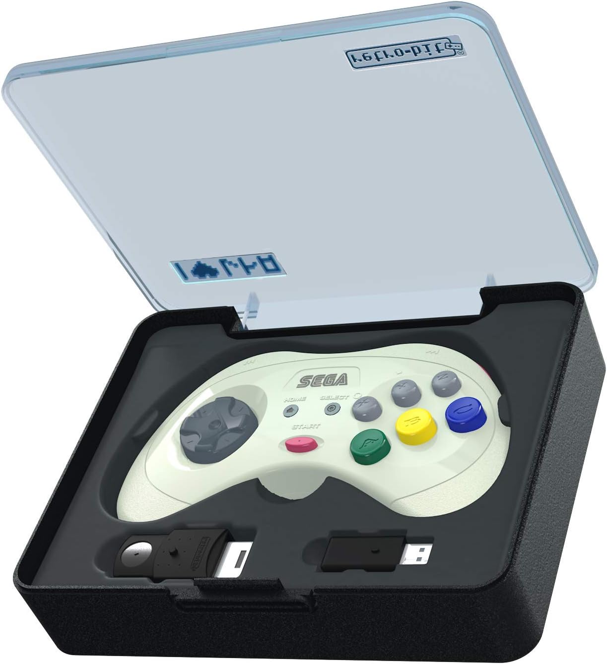 Retro-Bit Official Sega Saturn 2.4 GHz Wireless Controller 8-Button Arcade Pad for Sega Saturn, Sega Genesis Mini, Switch, PS3, PC, Mac - Includes 2 Receivers & Storage Case - White: Computers & Accessories