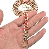 HAHIYO Mini Purse Chain Strap Slim Wide 8mm for LV Length 55.1 inches Extra Thick 4.5mm Red Leather Gold Hardware for Shoulder Cross Body Sling Handbag Wallet Comfortable Flat Metal Strap 1 Pack