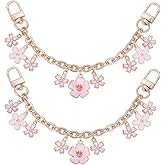 Beebeecraft 2Pcs Flower Bag Charm Chain Pink 8 Inch Short Purse Strap Extender Chain with Enamel Floral Bag Charms Replacement Swivel Clasps Decoration for Crossbody Shoulder Handle Wallet Bag