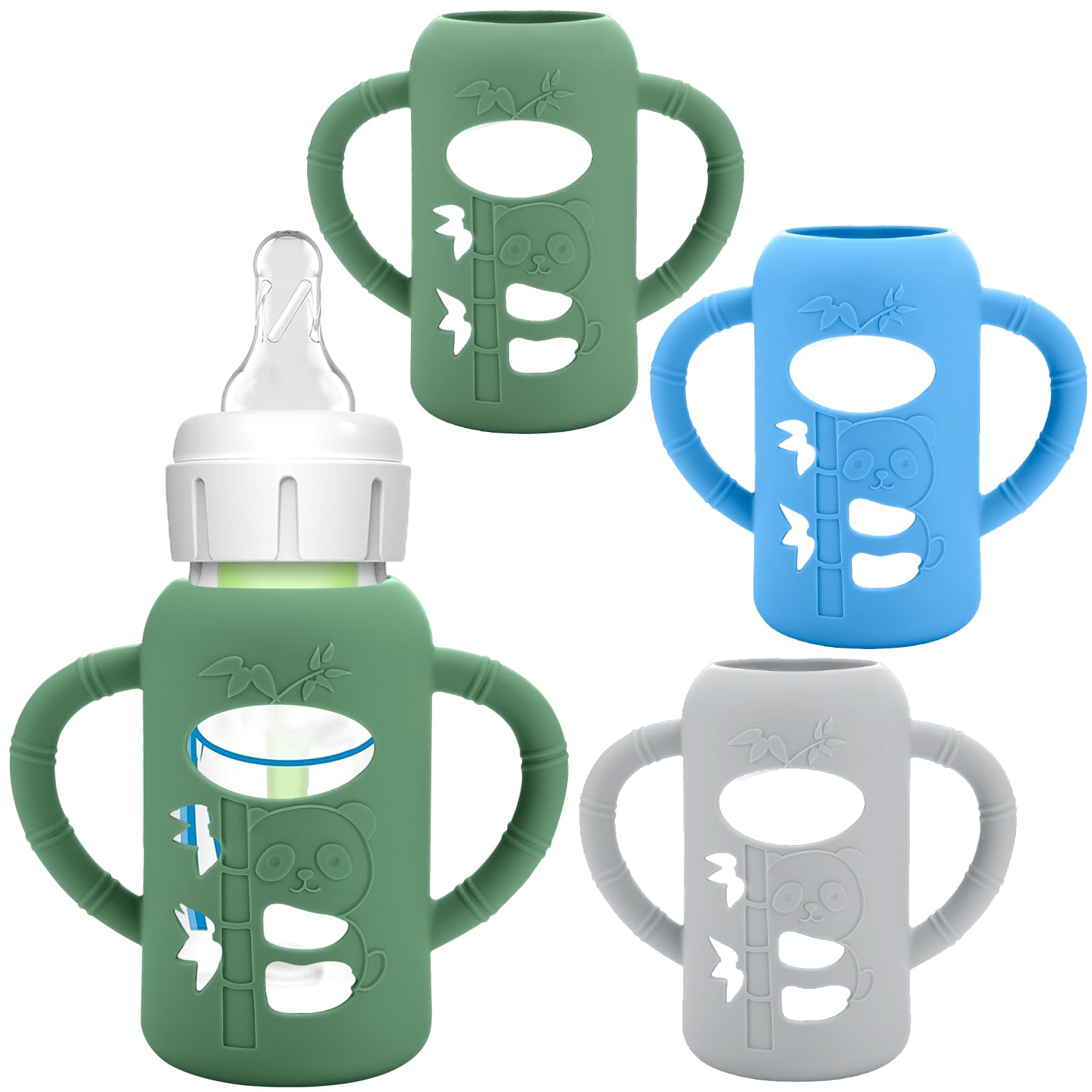 Photo 1 of BUSOHA 3 Pack Silicone Sleeves for Dr. Brown's Glass Baby Bottles - Drop Protection Baby Bottle Sleeves Compatible with Dr. Brown's Newborn Glass Bottles with Silicone Handles,4 oz