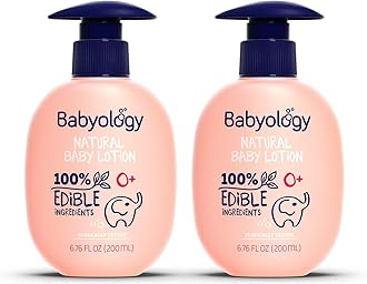 Babyology Organic Baby Lotion - 100% Edible Ingredients - 2x6.8 FL OZ - The Safest All Natural Baby Moisturizer for Newborn Dry and Sensitive Skin - Non toxic - Eczema (Pack of 2)