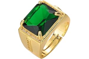 HSQYJ Adjustable White Gold Plated Rectangle Cubic Zirconia Gemstone Cocktail Rings Luxury Crystal Zircon Personalized Statement Party Ring for Men Boy Fashion Jewelry Gifts