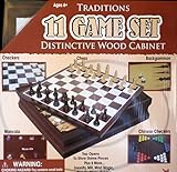 11 Classic Game Set in Wood Cabinet, Chess, Backgammon, Mancala and More