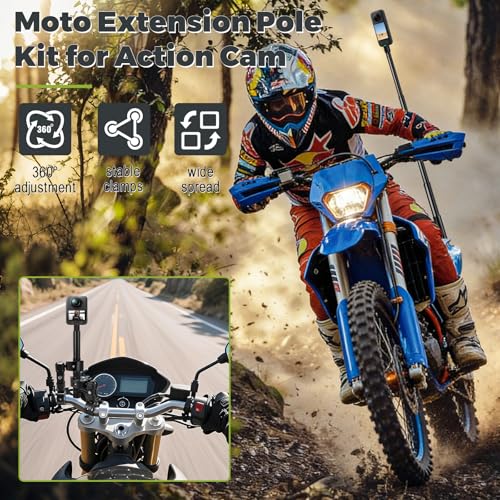 Motorcycle Mount for Insta360 X5 X4, Bike Handlebar Mount Kit with Invisible Selfie Stick 120cm and Dual Clamp Accessory for Insta 360 X5 X4 X3 ONE X2 GoPro Hero 13 12 DJI Osmo Pocket 3