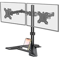 VIVO Freestanding Dual Monitor Stand With Sleek Glass Base And Adjustable Arms, Mounts 2 Screens Up To 32 Inch And 22 Lbs Each, White, STAND-V002FGW