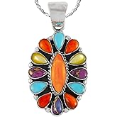 Turquoise Necklace 925 Sterling Silver & Genuine Gemstones Pendant 20"