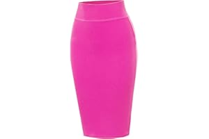 A2Y Women's Basic Solid Ponte Knee Length Slit Techno Span High Waist Pencil Skirt