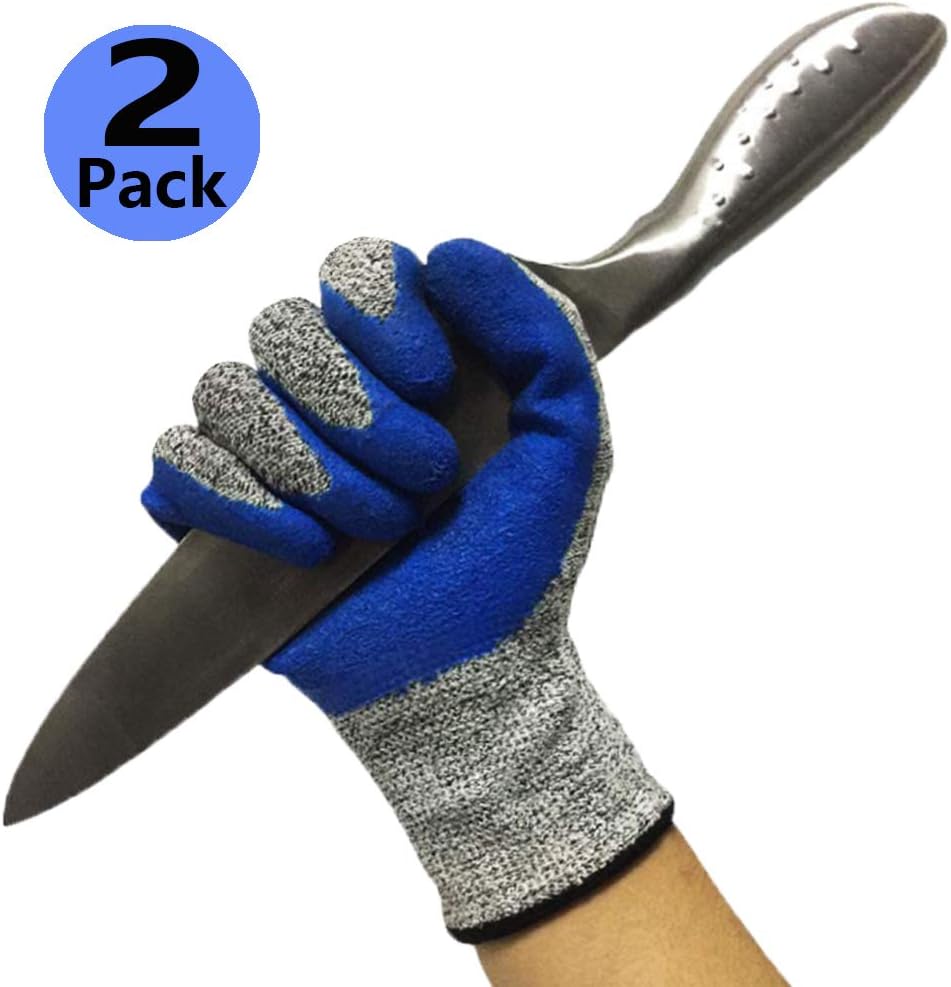 Cut Resistant Gloves 2 Pack, Grip Coating Breathable Work Gloves, Level 5 Protection Comfortable for Garden Construction Woodworking Auto Mechanic Multi-purpose.