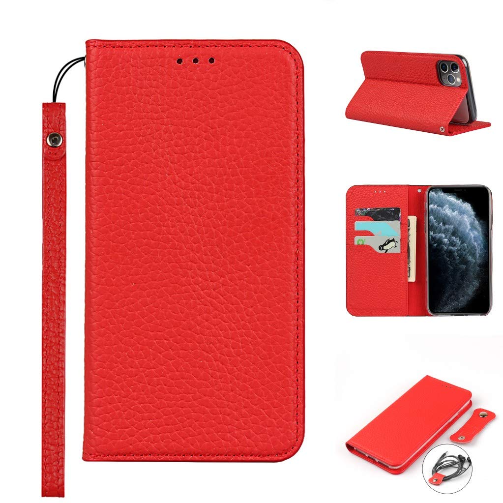 Copmob iPhone 11 Pro Case,Genuine Leather Flip Wallet Case,[3 Card Holders][Magnetic][RFID-Blocking],Protective Phone Case Cover for iPhone 11 Pro - Red