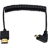 Duttek Micro HDMI to Standard HDMI Cable, Micro HDMI to HDMI Coiled Cable, Extreme Slim Down Angled Micro HDMI Male to HDMI M