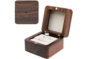 muchly Wooden Double Ring box，Rustic Ring Case,Solid Wood Square Jewelry Storage Box-ring bearer pillow for Wedding Ceremony, Engagement(White velvet)