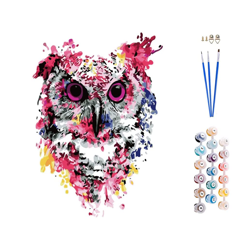 ABEUTY DIY Paint by Numbers for Adults Paint by Number Colorful Owl Animal Red 16x20 inches Number Painting Art Therapy (No Frame, Owl)