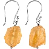 InfinityGemsArt Raw Citrine Earrings Set Women, November Birthstone, Natural Gemstone Rough Pair, Dangle Handmade Jewelry, Chakra Energy Healing Crystals, 925 Sterling Silver