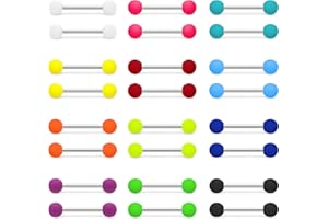 PiercingArt 24pcs Rubber Nipple Tongue Rings Acrylic Plastic Balls Matte Nipple Rings 16mm 316L Surgical Steel Straight Barbe