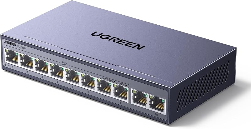 10 Porte Switch Ethernet Gigabit con 8 Poe + 2 Gigabit-Uplink 60W