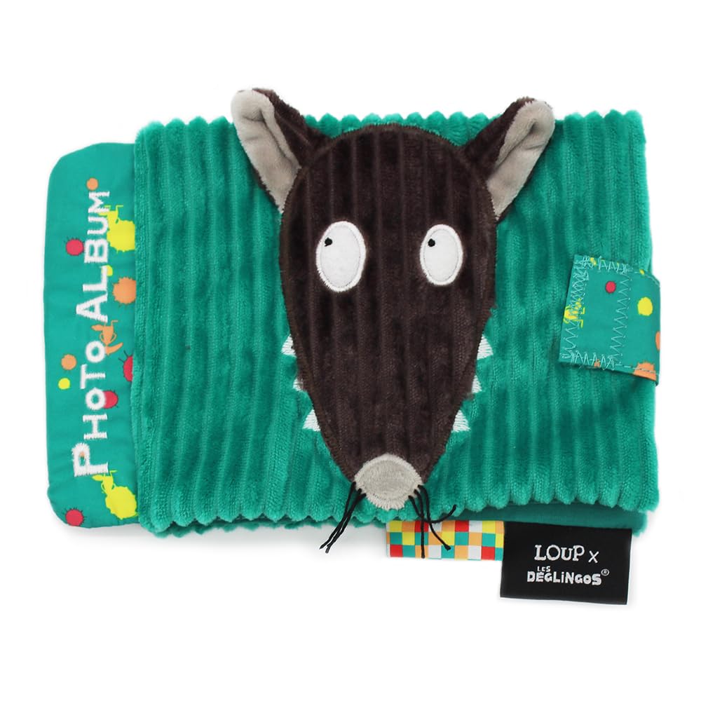 Les Déglingos - Baby Wolf X Auzou Photo Album - 10 Pockets 10 x 15 cm - Ideal for Nursery - Recycled Padding - Green