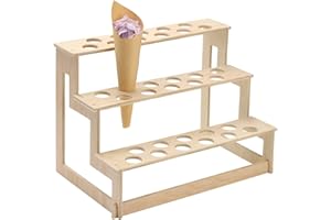 Queekay 1 Pcs Ice Cream Cone Holder Stand with 33 Holes Wooden Cone Holders for Party Waffle Displaying Buffet restaurant Food Catered Events Birthday Wedding Decoration