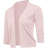 URRU Women's Classic 3/4 Sleeve Open Front Cropped Cardigan Sweater Lightweight Knit Short Shrugs