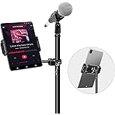 elitehood Aluminum iPad Holder for Mic Stand, Side Mount iPad Music Stand Holder for Microphone, 360° Swivel Tilt Adjustable 