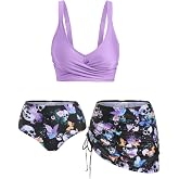 DRESSFO Gothic Skull Bikini Set 3 Piece Bathing Suit | High Waisted Bikini Sets,Cover Up Tankini,Retro Swimsuit, Padded Tummy Control,High waist Bathing Suit