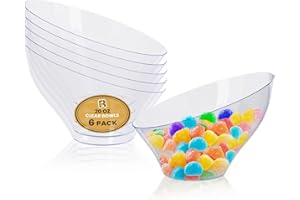 R-kay 6 Pack Angled Candy Bowls - Clear Plastic bowls 20 Oz - Premium Plastic Serving Bowls Disposable Heavy Duty For Weddings Catering, parties, And All Occasions (Clear, Medium)