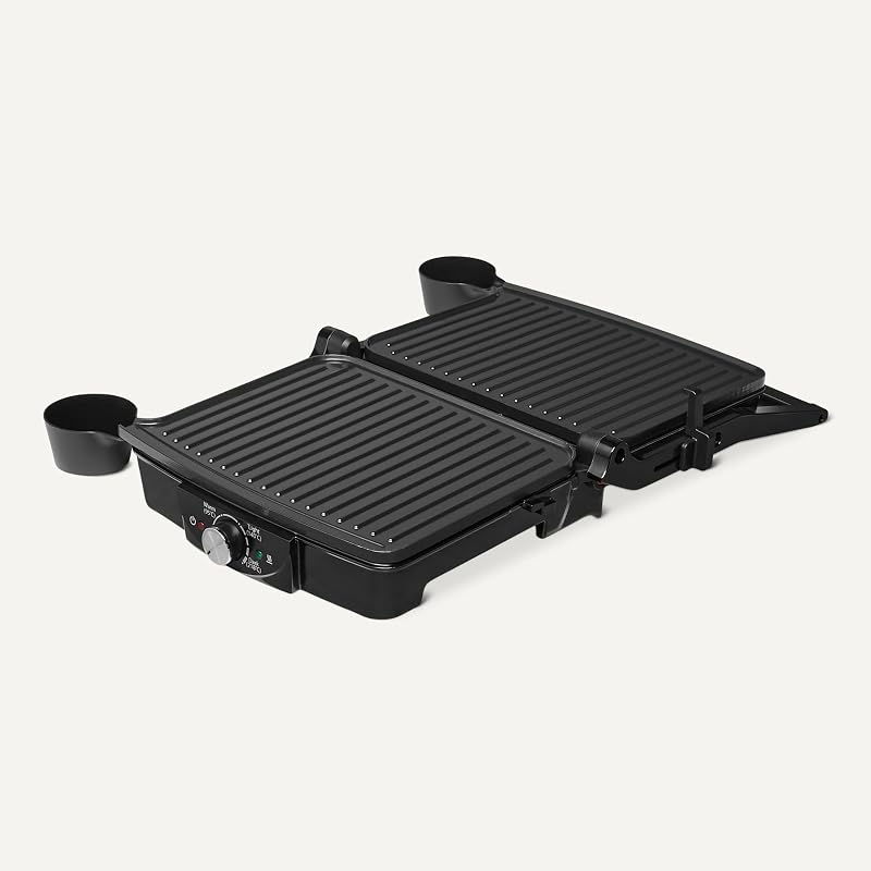 - Griglia elettrica a contatto con controllo della temperatura, piastre antiaderenti, 2000 W, nero