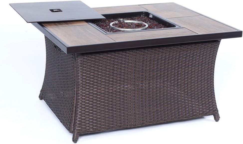 Amazon Com Hanover Metro6pcfp Tan A Metropolitan 6 Piece Fire Pit Lounge Set Sahara Sand Outdoor Furniture Garden Outdoor