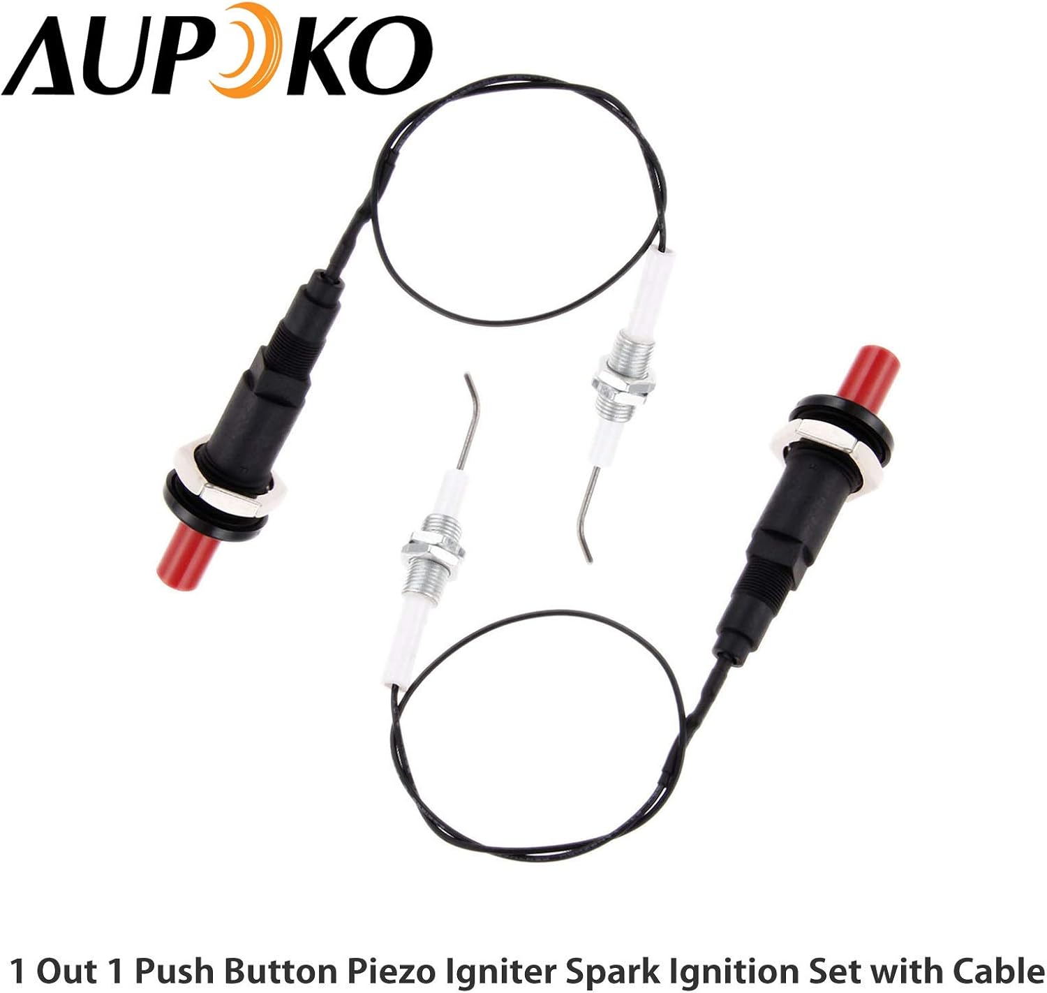 Aupoko Piezo Spark Igniters Push Button Piezo Igniter with Threaded Universal Ceramic Electrode Ignition Spark Plug Wire 30 CM for Heater Gas Grill Cooker BBQ Fireplace Stove Range Outdoor Set of 2 - Image 3