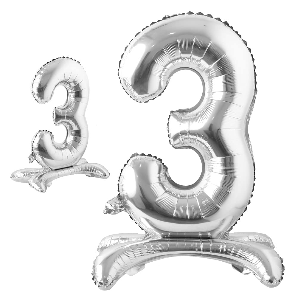 Photo 1 of 16" inch Standing Single Silver Alphabet Letter Number Balloons Aluminum Hanging Foil Film Balloon Wedding Birthday Party Decoration Banner Air Mylar Balloons (16 inch Stand Silver 3)