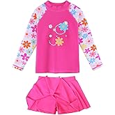 Girl's Two-Piece Long Sleeve Swimsuits UPF50+ Rash Guard Kids Bathing Suit
