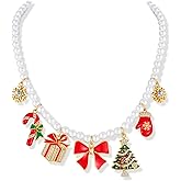 FAUTHENTICUTE Christmas Necklace For Women Chrismas Light Bulb And Snowflake Choker Necklace Christmas Tree Candy Wine Glass Pendant Necklace
