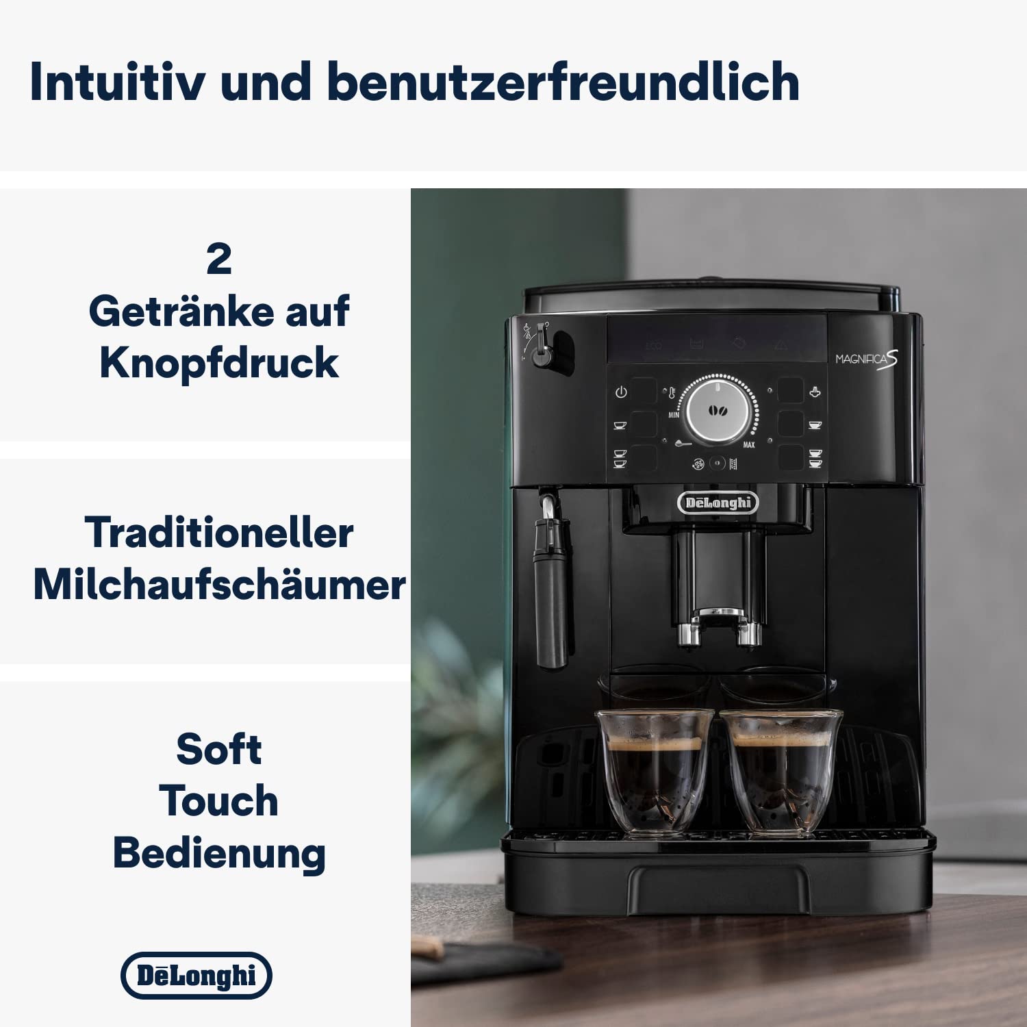 De’Longhi Magnifica S - Perfetto Kaffeevollautomat mit klassischem Milchaufschäumer, Espresso- und Cappuccino Kaffeemaschine, Bedienfeld mit Tasten, Schwarz (ECAM11.112.B) 2