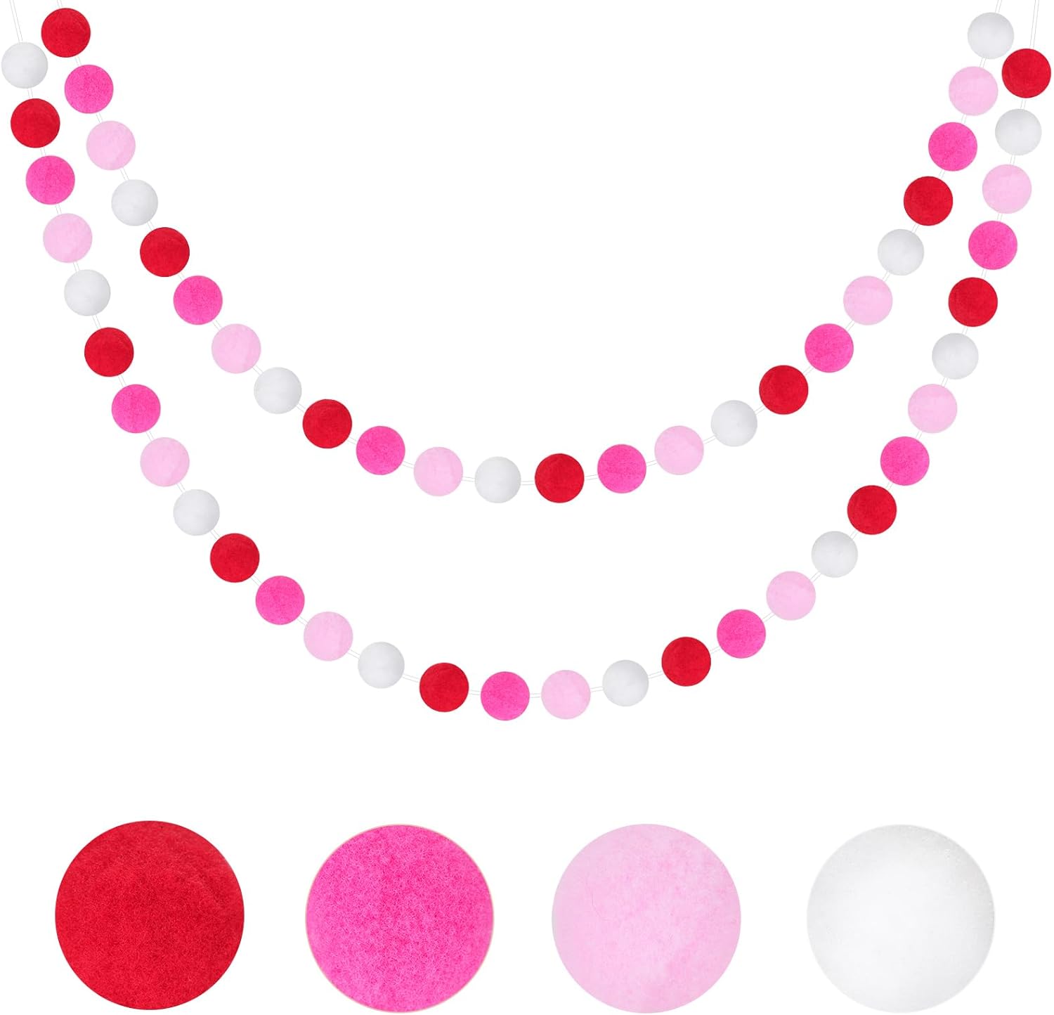 Wreaths, Garlands & Swags - GCQQ 2Pack Pom Pom Garland Valentine's Day, 16.4 Ft Long Pompom Garland Hot Pink, 60 Balls Felt Ball Garlands, Rose Pink White Wool Felt Ball Garlands for Valentine's Party, Home and School Decor