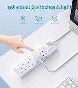 PIBEEX 4 Way Extension Lead 1.5M UK Plug 13A Fused Wall Mounted Power Strip view 3