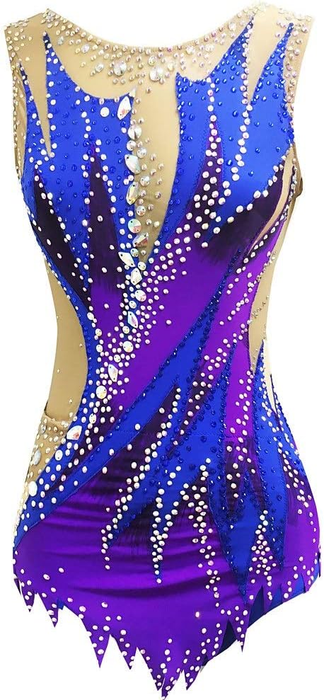 Kmgjc Rhythmic Gymnastics Leotards，Women Girl Quick Dry Breathable Sleeveless Skating Wear High Elasticity Professional Competition Figure Skating Dress