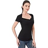 AmélieBoutik Women Bolero Style Ruched Sweetheart Neck Short Sleeve T Shirts Slim Fit Basic Tee Trendy Blouse