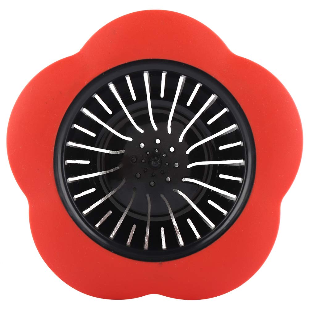 Flower Shaped Plastic Basin Sink Strainer Drain Stopper Kitchen Bathroom Accessories (Red)