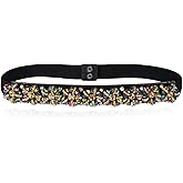 Dorchid Women Beaded Rhinestone Belts Thin Elastic Stretchy Belt Skinny Gliter Waist Belts for Lady Dress