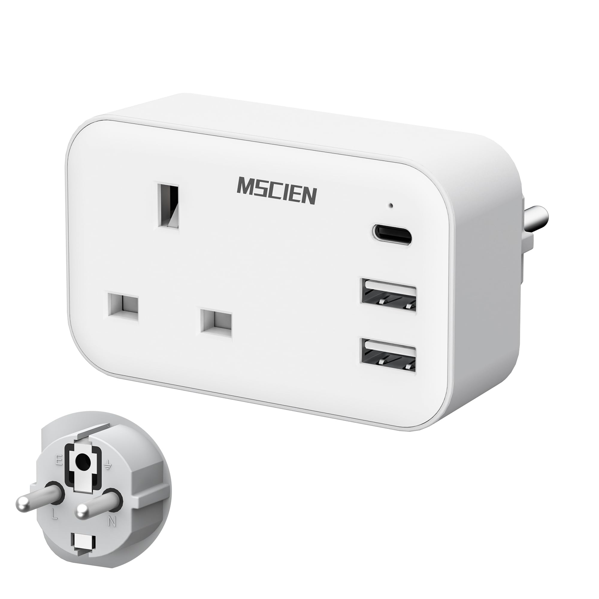 Mscien UK to European Plug Adapter with USB C,Travel Plugs UK to EU for Germany,France,Spain,Turkey,Greece and Iceland,