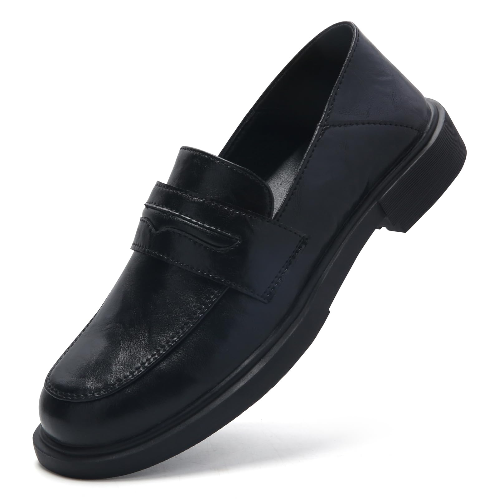 Photo 1 of OTNDK Penny Loafers for Women Slip On Dress Shoes Leather Memory Foam Non-Slip Comfort Soft Casual Business Work Shoes Flat Ladies Black US 8.5