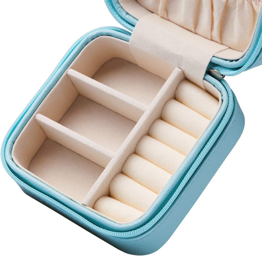 Vlando Small Travel Jewelry Box Organizer Display Case for Girls Women Gift Rings Earrings Necklaces Storage, Blue: Home & Kitchen