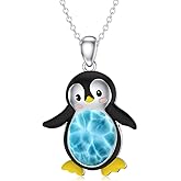 Reaii Penguin Necklace 925 Sterling Silver Penguins Pendant Larimar Penguin Necklace Larimar Jewelry Gifts for Women