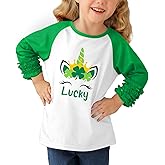 BesserBay Girls Valentines Day Heart 3/4 Sleeve Shirt Mardi Gras Ruffle Raglan Stripe Top 4-10 Years