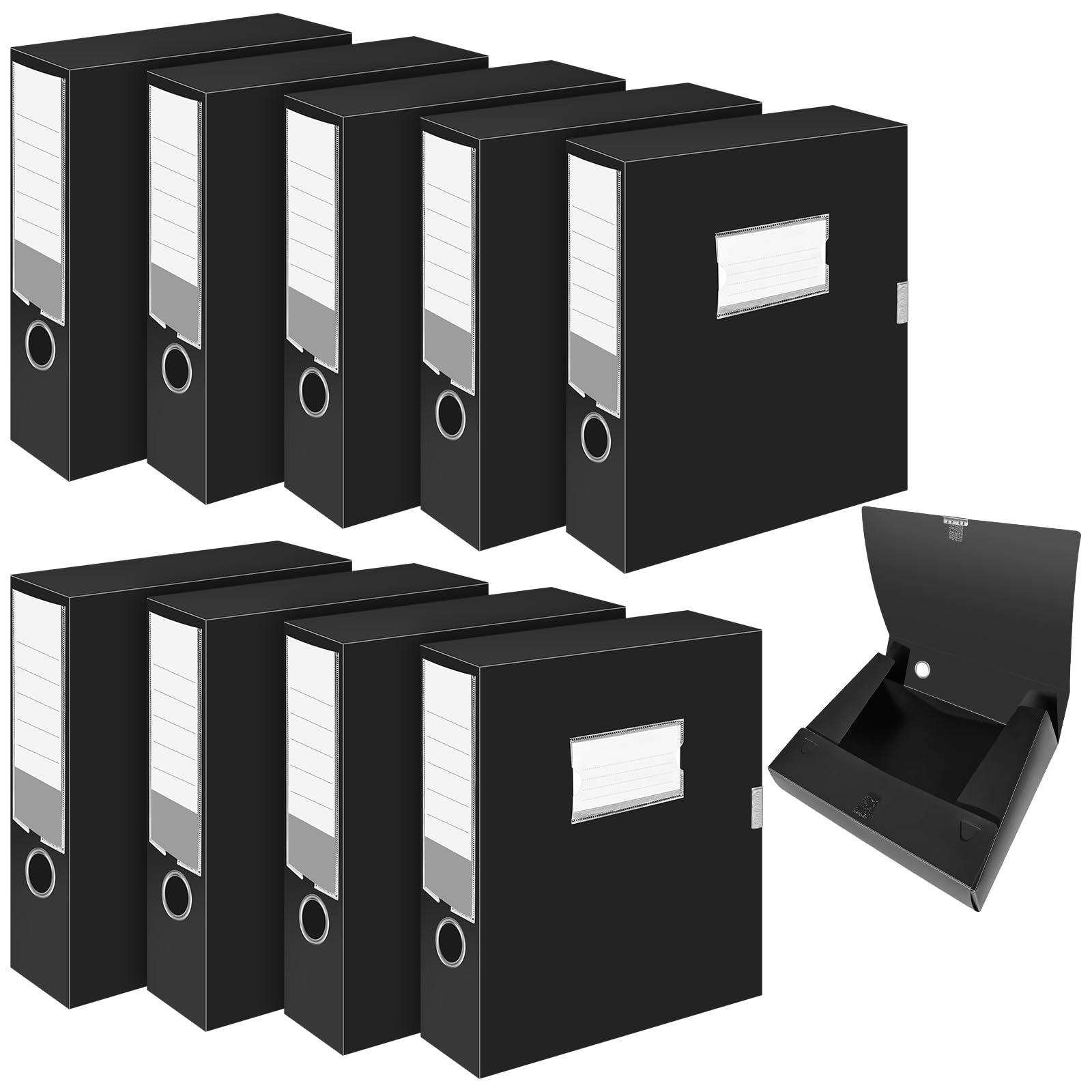 Abaigeal 10 Pack Box Files A4, Plastic Box File A4 Filing Boxes 75mm Spine, Foldable Foolscap Folders for Paperwork A4 Document, Office & School - Black