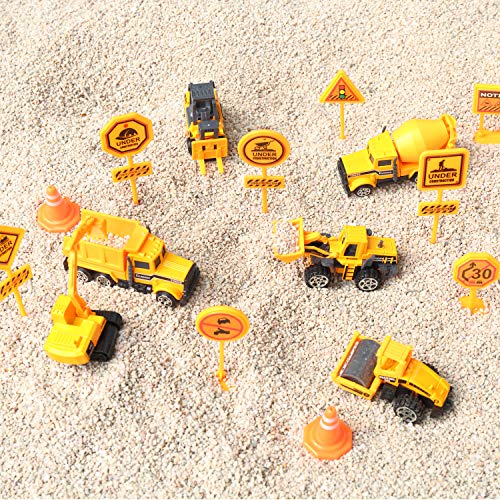 Kids Construction Toys,Play Vehicles,6 Set Inertia Toy Construction Vehicles with 10 Traffic Sign，Mini Car Toys Set Die Cast Engineering Trucks Toy for Age 3-8 Years Boys and Girls as Gift(16 PCS） - Thumbnail 3