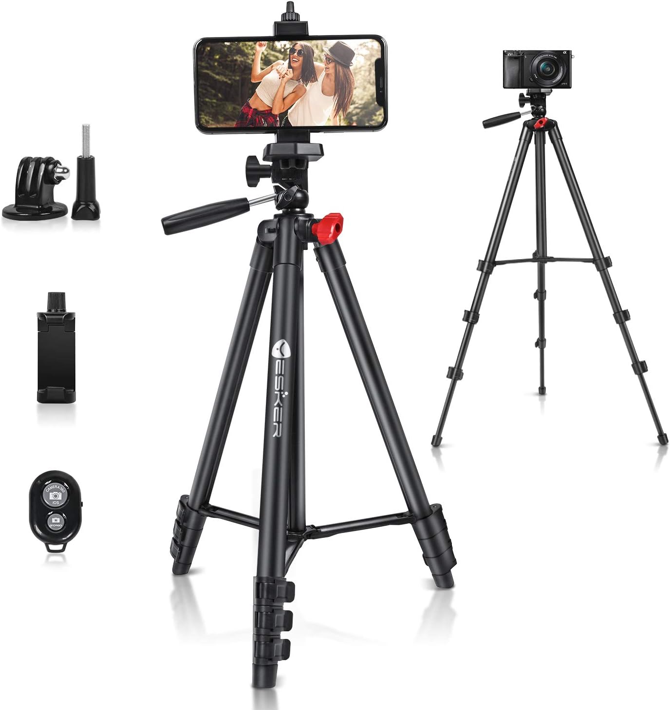 Yesker Phone Tripod，52" Adjustable Premium Aluminum Alloy Tripod Stand with Cell Phone Mount Holder Smartphone Bluetooth Remote Shutter for Travel Zoom TikTok Video Photography Blogging Portrait : Camera & Photo