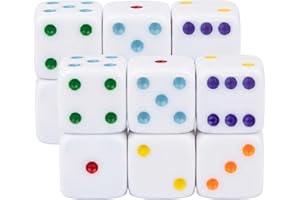 12 Pack Large Dice, 25mm Jumbo Dice with White Base & Colorful Dot for Easy Reading, Board Games, Math Teaching, Game Night E